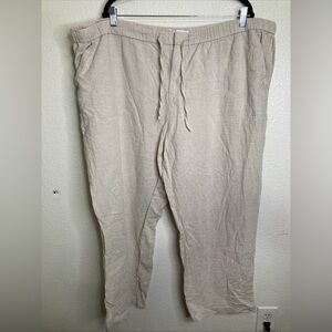 Liz Claiborne Linen Blend Pants Size 2X Elastic Waist Drawstring Coastal Boho